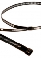 Beschichtung Polyester schwarz Edelstahl-Strichleiter-Kabelbinder Length (mm)= 150 Max Cable Bundle Dia. (mm)= 40 Width (mm)= 7