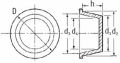 Konische Kappen/Stopfen LDPE. rot D (mm)= 44 d1 (mm)= 36.9 d2 (mm)= 40.6 d3 (mm)= 39 d4 (mm)= 35 h (mm)= 22.5 Als Kappe M38 11/4inchBSP